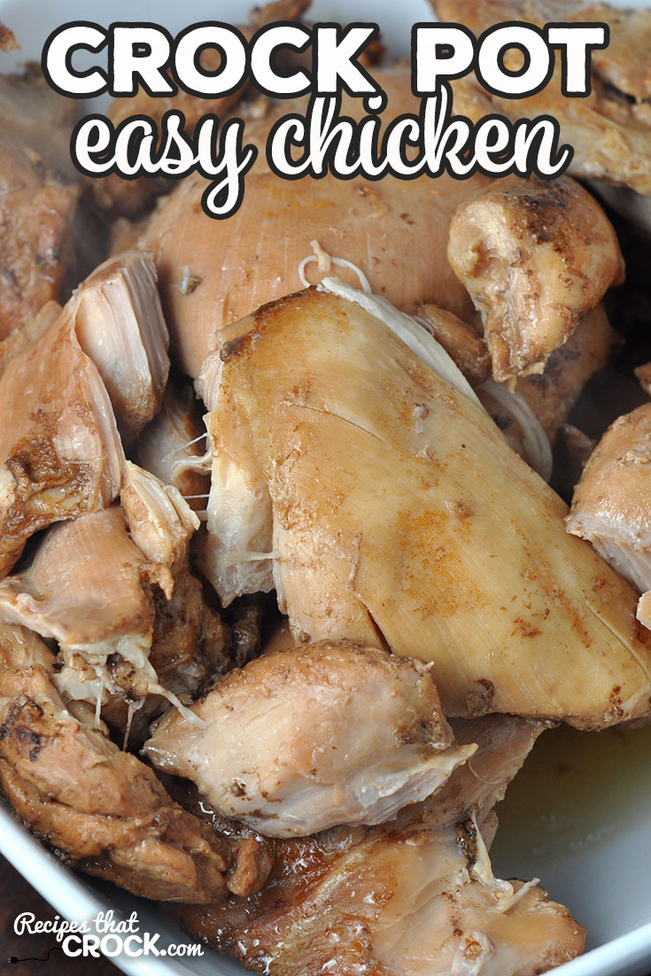 This Easy Slow Cooker Chicken has a wonderful flavor and is tender and juicy! The cooking juices are divine! It is the perfect easy dinner idea! via @recipescrock