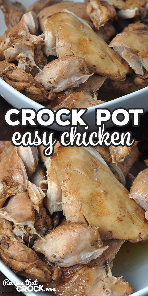 This Easy Slow Cooker Chicken has a wonderful flavor and is tender and juicy! The cooking juices are divine! It is the perfect easy dinner idea!