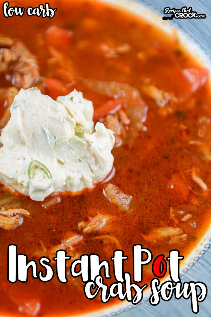 Our Instant Pot Crab Soup (Low Carb) is a flavorful hearty soup for the seafood lovers in your life. This tomato based electric pressure cooker soup bursts with flavors of sweet crab, bell peppers and savory old bay. The green onion cream cheese topping makes this one of our favorite soups of all time!