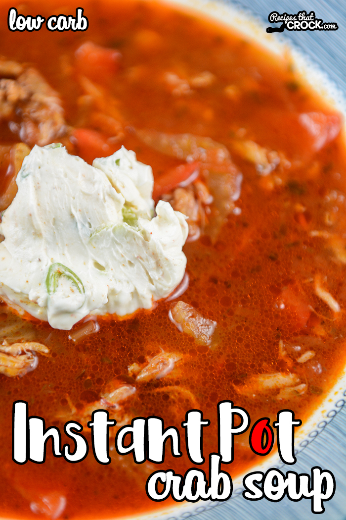 Our Instant Pot Crab Soup (Low Carb) is a flavorful hearty soup for the seafood lovers in your life. This tomato based electric pressure cooker soup bursts with flavors of sweet crab, bell peppers and savory old bay. The green onion cream cheese topping makes this one of our favorite soups of all time! via @recipescrock