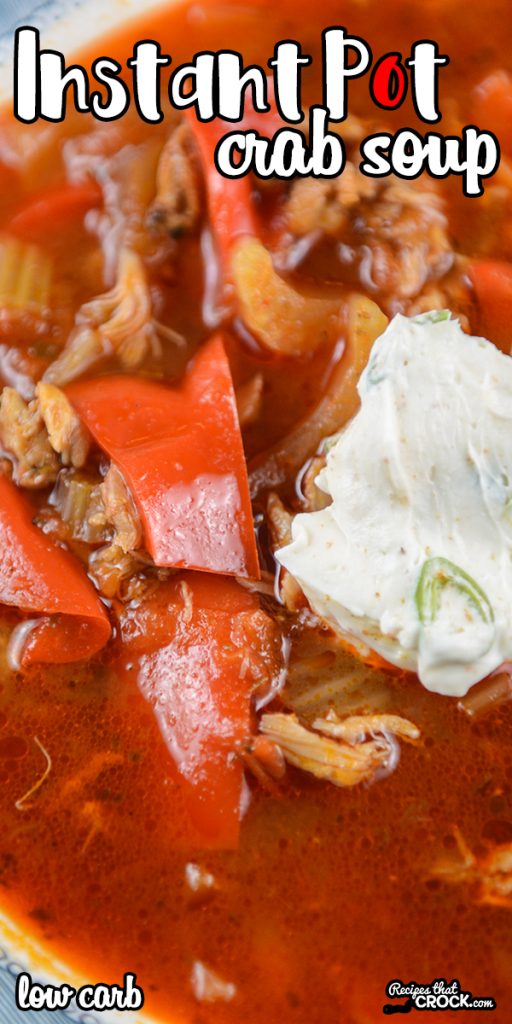 Our Instant Pot Crab Soup (Low Carb) is a flavorful hearty soup for the seafood lovers in your life. This tomato based electric pressure cooker soup bursts with flavors of sweet crab, bell peppers and savory old bay. The green onion cream cheese topping makes this one of our favorite soups of all time!