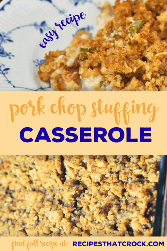 This Pork Chop Stuffing Casserole recipe for your oven is a delicious comfort food recipe that is simple to make and done in under and hour start to finish! Tender and juicy pork chops every time! Only 4 ingredients. Readers absolutely LOVE this easy recipe for dinner.