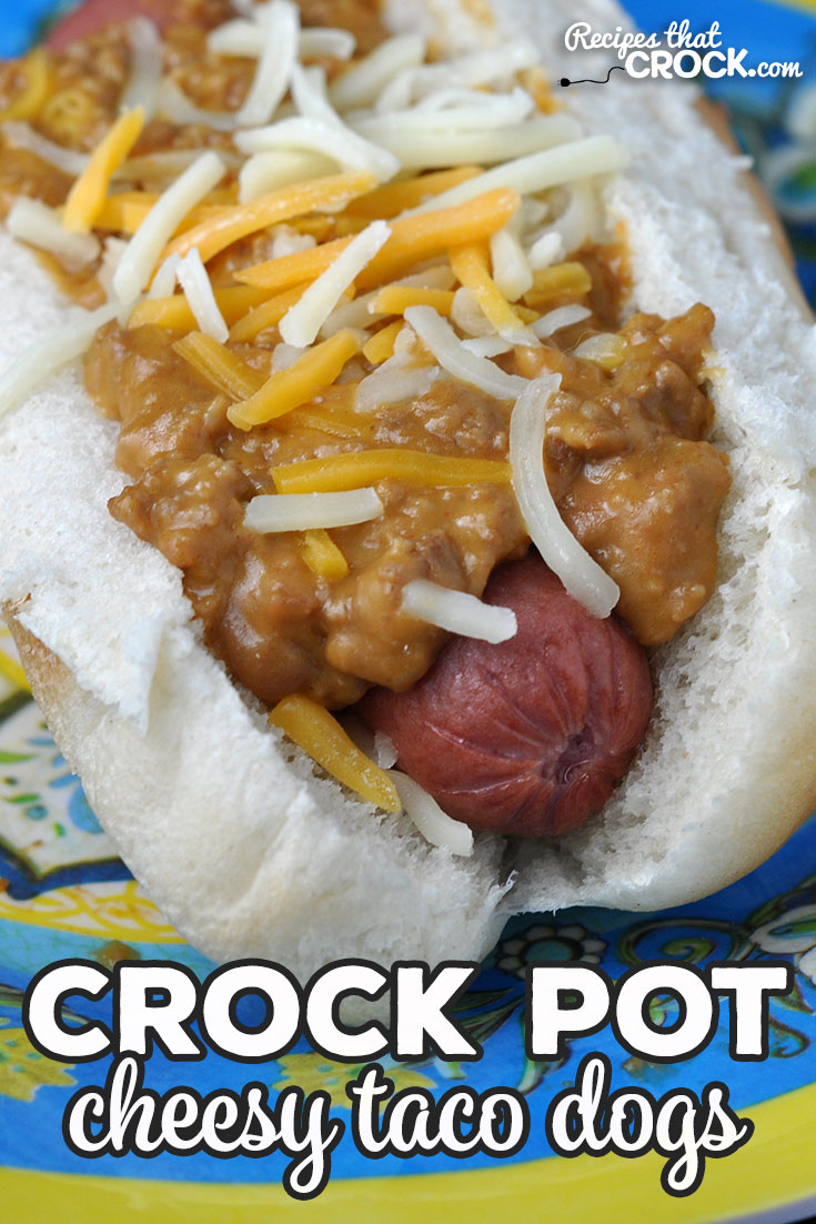 This simple Crock Pot Cheesy Taco Dogs recipe is so delicious and great for a treat at home or to take to a party or potluck!