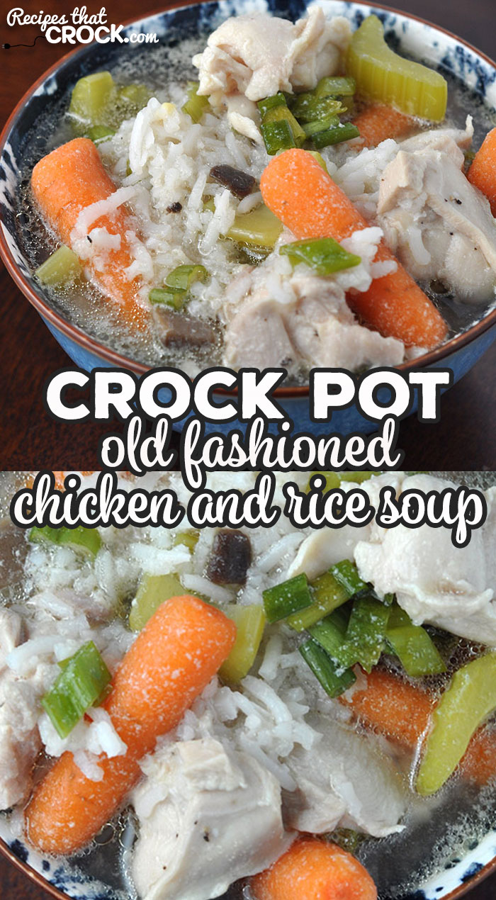 This Old Fashioned Crock Pot Chicken and Rice Soup is comfort in a bowl. You will love way the delicious vegetables, chicken and rice all come together!