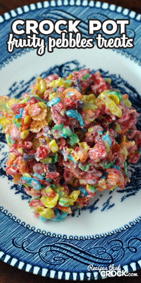 These Crock Pot Fruity Pebbles Treats are delicious, fun and a great treat for everyone young and young at heart! And the kids love getting to help! via @recipescrock