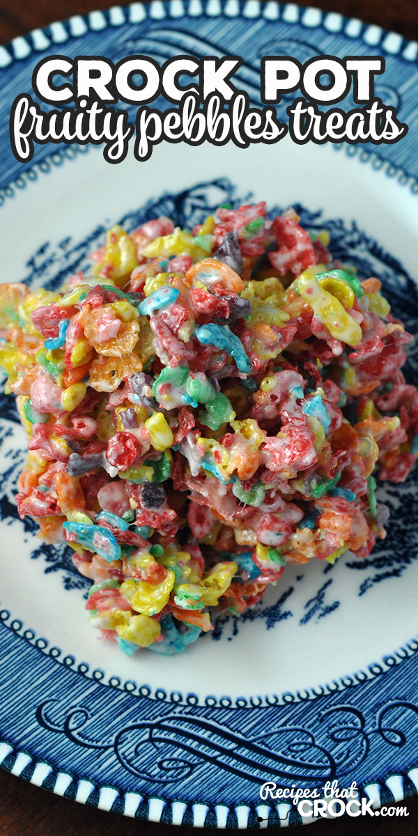 These Crock Pot Fruity Pebbles Treats are delicious, fun and a great treat for everyone young and young at heart! And the kids love getting to help! via @recipescrock