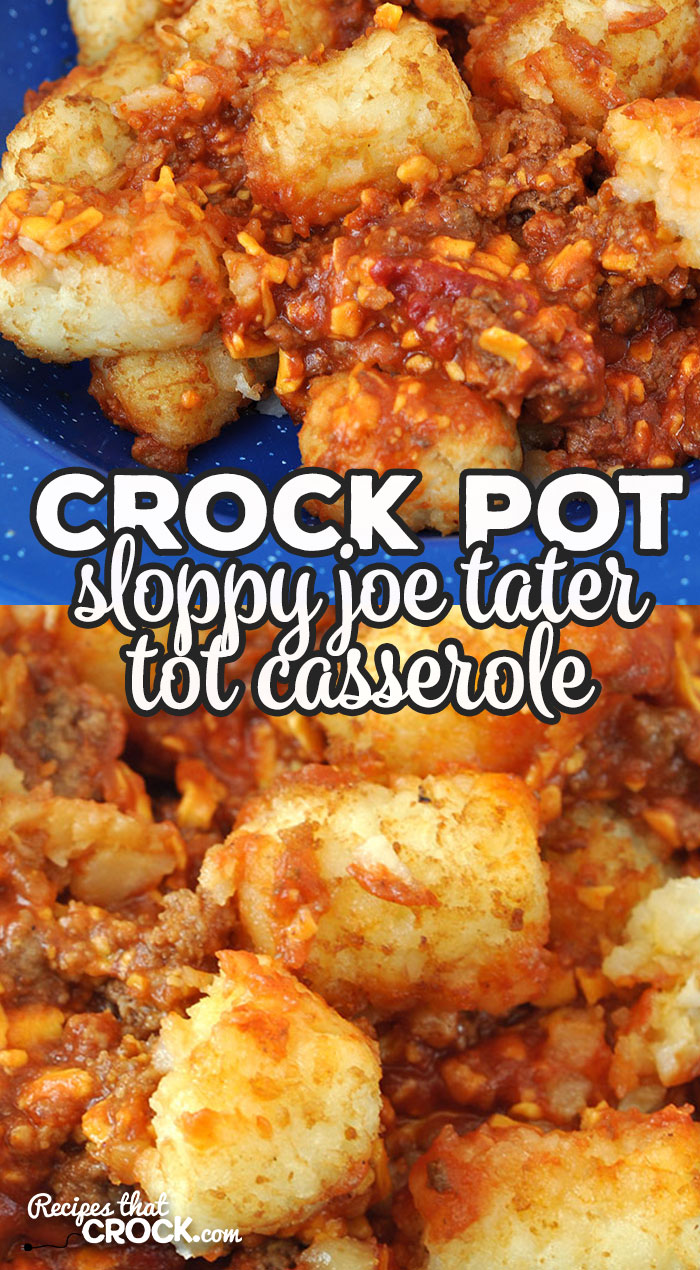 This Crock Pot Sloppy Joe Tater Tot Cassserole is a one-pot, delectable dish! It is easy to put throw together and an immediate crowd pleaser! via @recipescrock