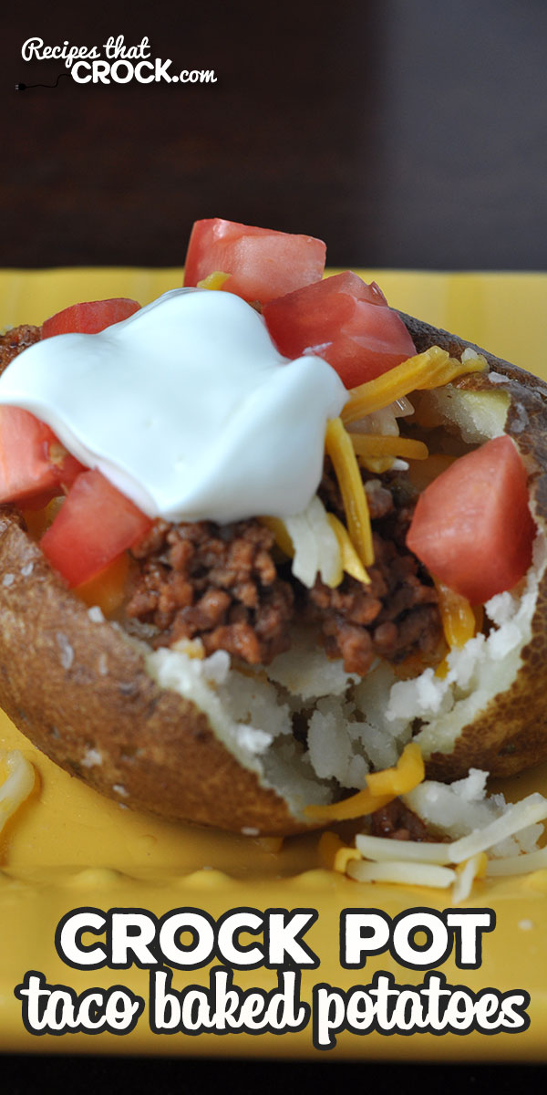 These Crock Pot Taco Baked Potatoes are divine! They are super simple to make too! And everyone can customize their potato to their own tastes! via @recipescrock
