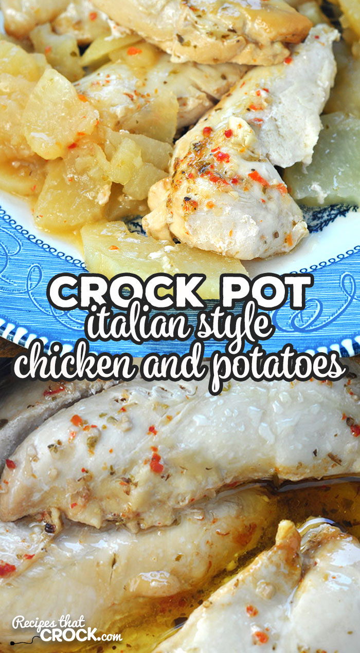Simple. Quick. Delicious. Does that sound good to anyone else? This Crock Pot Italian Style Chicken and Potatoes is just that! So yummy and easy!