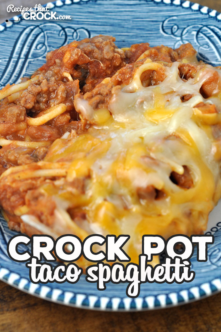 This Crock Pot Taco Spaghetti recipe is easy to throw together and tastes fantastic! Everyone from the youngest to the oldest at your table will love it! via @recipescrock