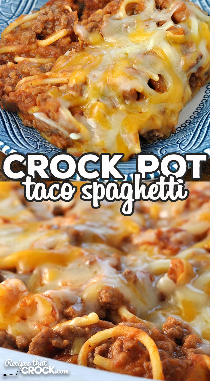 This Crock Pot Taco Spaghetti recipe is easy to throw together and tastes fantastic! Everyone from the youngest to the oldest at your table will love it! via @recipescrock