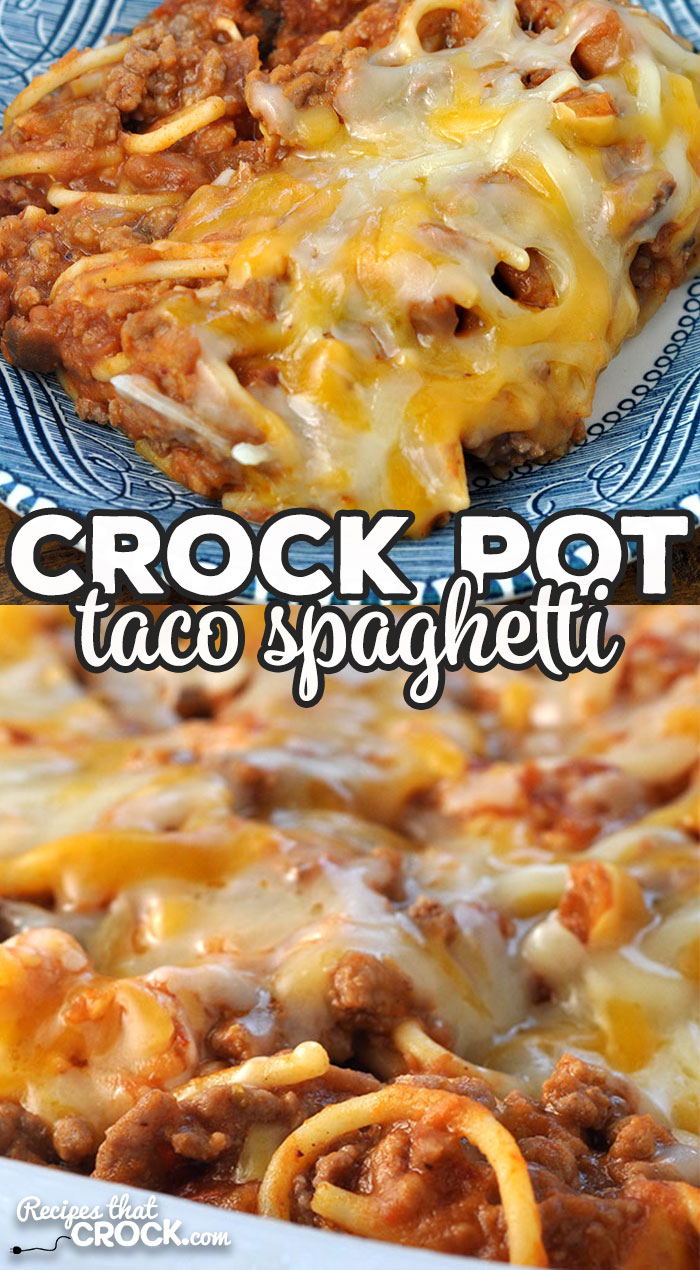 This Crock Pot Taco Spaghetti recipe is easy to throw together and tastes fantastic! Everyone from the youngest to the oldest at your table will love it!