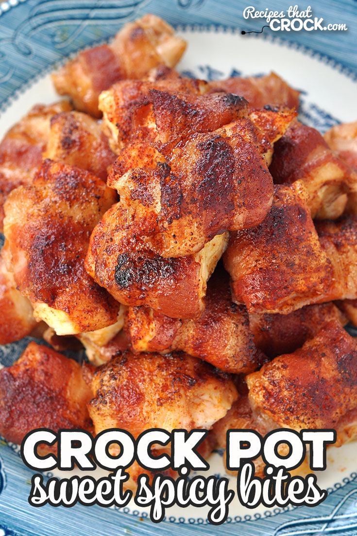 These Crock Pot Sweet Spicy Bites are adapted from our Crock Pot Bacon Wrapped Chicken Bites recipe. The are sweet with just a little kick! Yum! via @recipescrock
