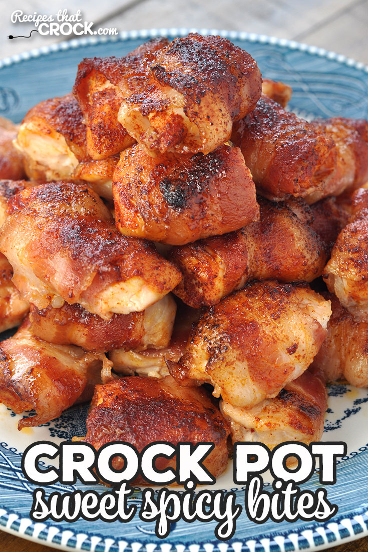 These Crock Pot Sweet Spicy Bites are adapted from our Crock Pot Bacon Wrapped Chicken Bites recipe. The are sweet with just a little kick! Yum! via @recipescrock