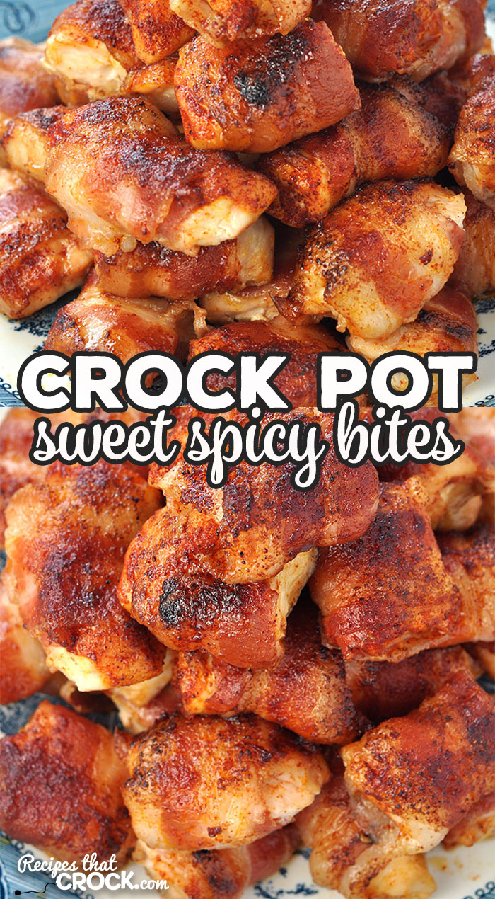 These Crock Pot Sweet Spicy Bites are adapted from our Crock Pot Bacon Wrapped Chicken Bites recipe. The are sweet with just a little kick! Yum!