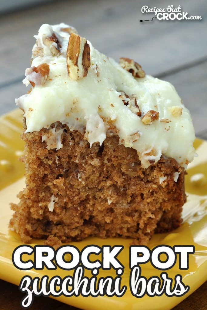 It's August and around here that means we have an abundance of zucchini. So, that means it is time for our family's absolutely favorite crock pot zucchini recipe from childhood: a sweet, super moist cake-like dessert with an incredible thick cream cheese icing.