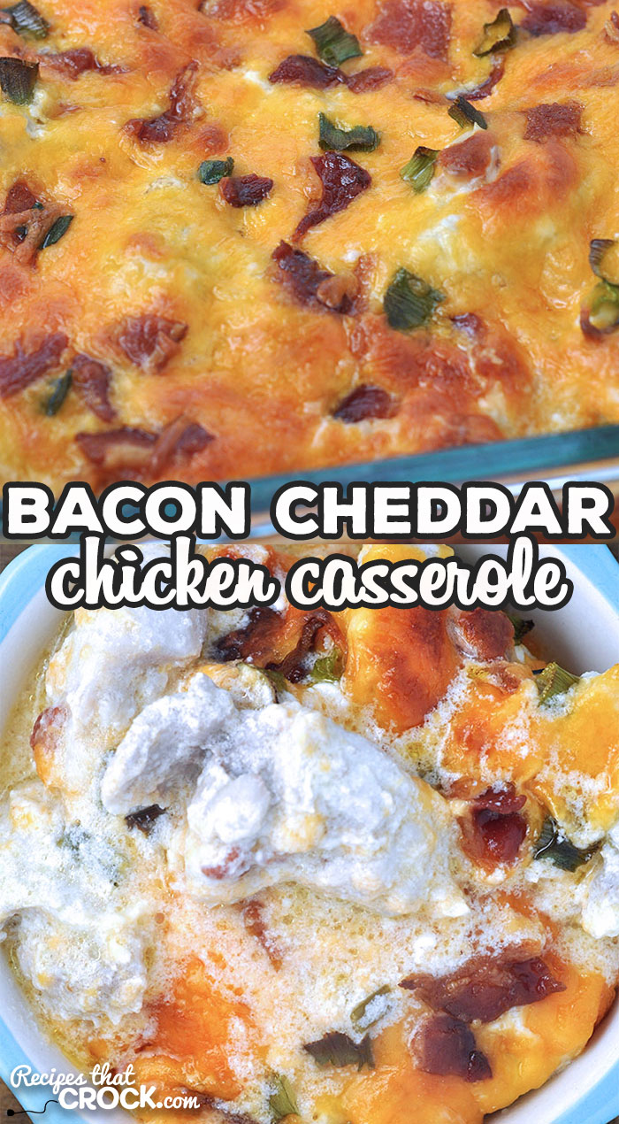 This Bacon Cheddar Chicken Casserole recipe for your oven is delicious and ready in under an hour! Your family and friends will rave about it! via @recipescrock