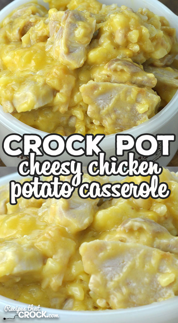 This Cheesy Crock Pot Chicken Potato Casserole recipe has it all! It is super simple to make and has great flavor. Young and old alike will love it! via @recipescrock