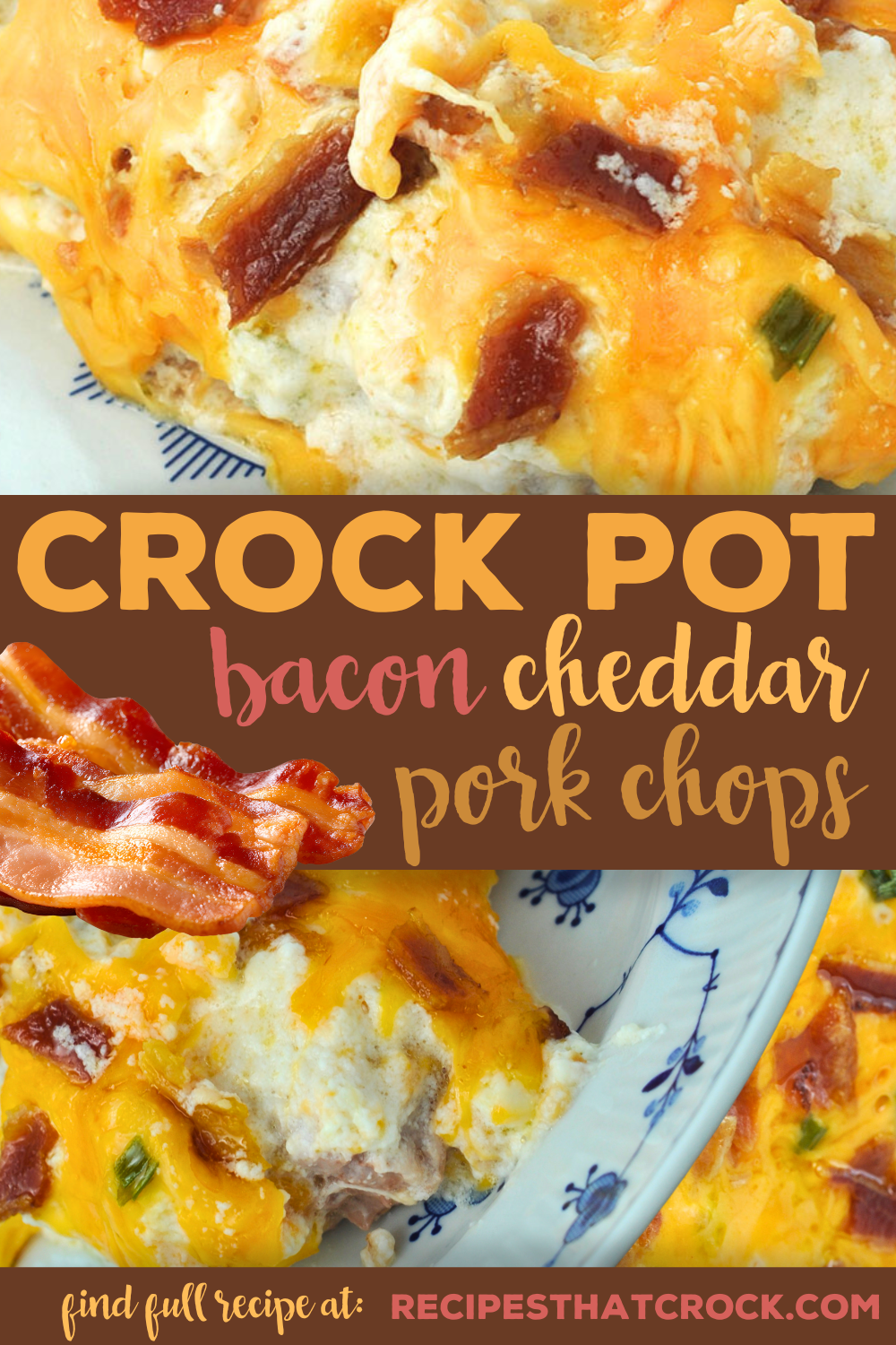 We love this Bacon Cheddar Crock Pot Pork Chops recipe, and I bet you will too! It is easy to throw together and is packed with amazing flavor! Tender pork chops served a creamy cheesy sauce that is incredible. This is a must try easy recipe!