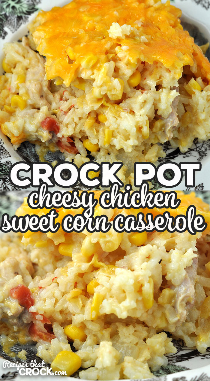 This Crock Pot Cheesy Chicken Sweet Corn Casserole will fill you up and delight your taste buds! The flavor is straight up amazing! via @recipescrock