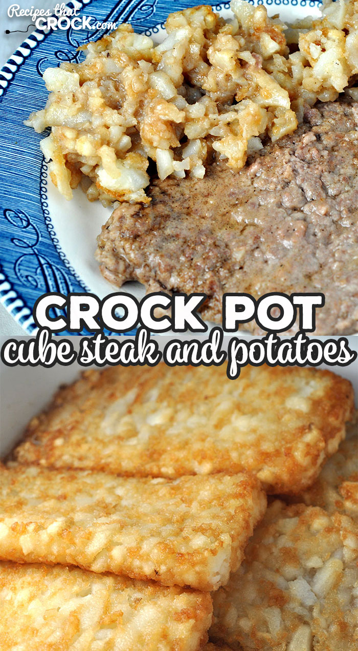This Crock Pot Cube Steak and Potatoes recipe has an amazing flavor and is a cinch to throw together! You are going to love it! via @recipescrock