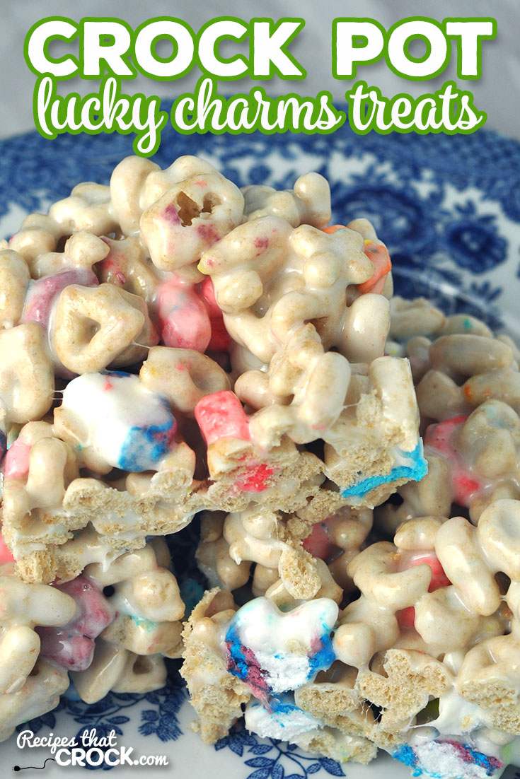 These Crock Pot Lucky Charms Treats are super fun and delicious! I think you are going to love this twist on your traditional Rice Krispy Treats! via @recipescrock