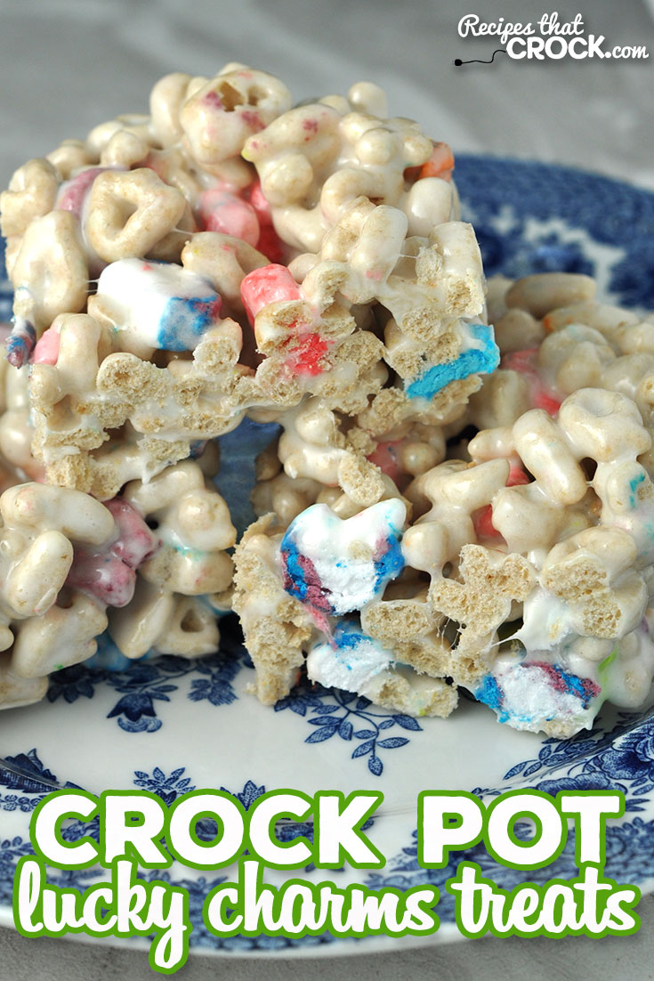 These Crock Pot Lucky Charms Treats are super fun and delicious! I think you are going to love this twist on your traditional Rice Krispy Treats! via @recipescrock