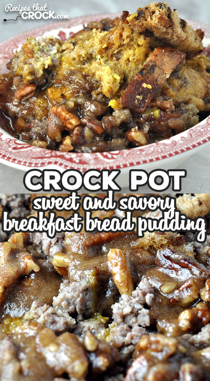 Crock Pot Sweet and Savory Breakfast Bread Pudding is an easy breakfast casserole made with sweet raisin bread and savory ground sausage. via @recipescrock