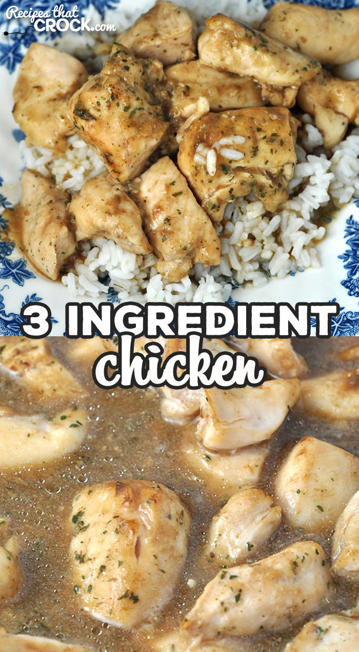 This 3 Ingredient Chicken recipe for your oven is super easy and incredibly flavorful! It is perfect for a busy night when you need dinner quickly! via @recipescrock