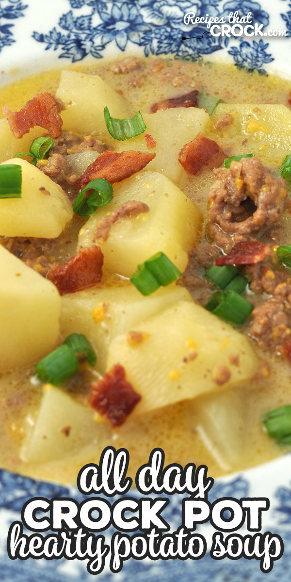 This Hearty Crock Pot Potato Soup recipe has it all! Cheese, beef, bacon, potatoes, onion. What more could you ask for?! It is delicious and filling!