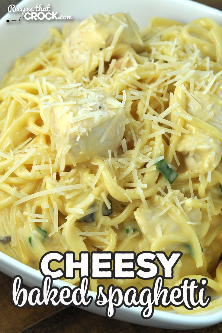 This Cheesy Baked Spaghetti recipe takes our reader favorite Crock Pot Cheesy Chicken Spaghetti and shows you how to make it in your oven!