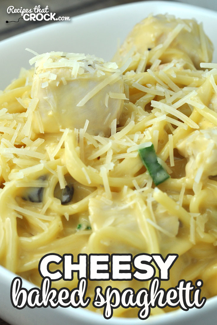 This Cheesy Baked Spaghetti recipe takes our reader favorite Crock Pot Cheesy Chicken Spaghetti and shows you how to make it in your oven! via @recipescrock