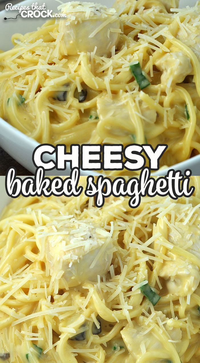 This Cheesy Baked Spaghetti recipe takes our reader favorite Crock Pot Cheesy Chicken Spaghetti and shows you how to make it in your oven! via @recipescrock