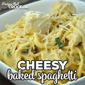 This Cheesy Baked Spaghetti recipe takes our reader favorite Crock Pot Cheesy Chicken Spaghetti and shows you how to make it in your oven!