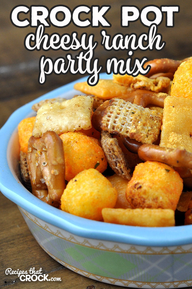 This Cheesy Ranch Crock Pot Party Mix is fun to make and delicious to boot! You and your loved ones will love this recipe!