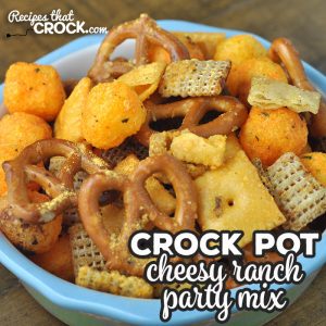 This Cheesy Ranch Crock Pot Party Mix is fun to make and delicious to boot! You and your loved ones will love this recipe!