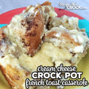 Yummy, easy and a sure crowd pleaser…sound good? Then you do not want to miss this Cream Cheese Crock Pot French Toast Casserole! Delicious!