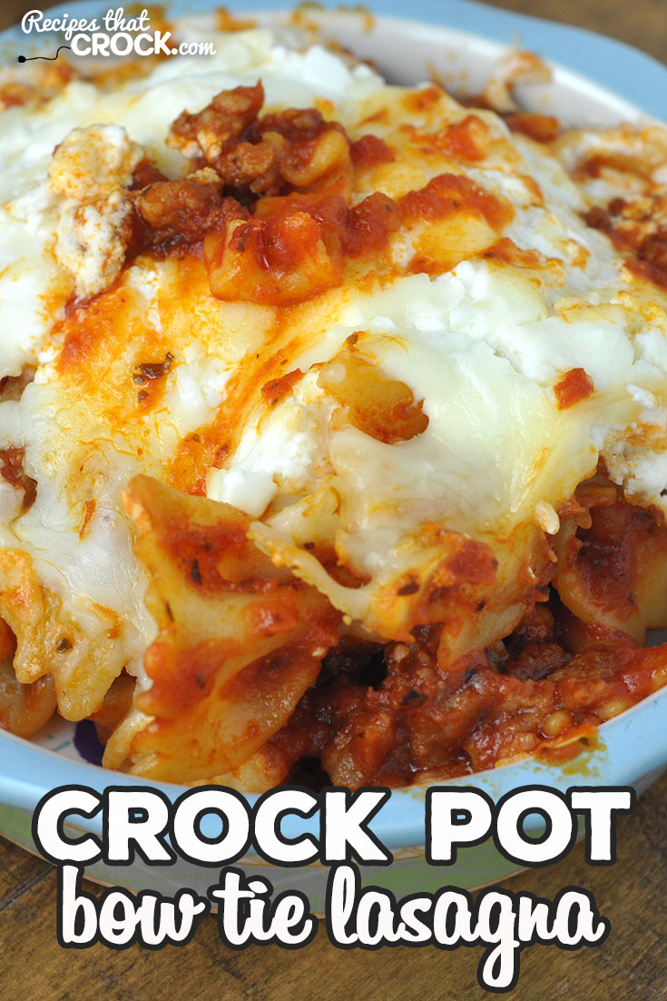 If you are looking for a delicious recipe to cRock your pot, you do not want to miss this Crock Pot Bow Tie Lasagna recipe! It is incredibly yummy! via @recipescrock