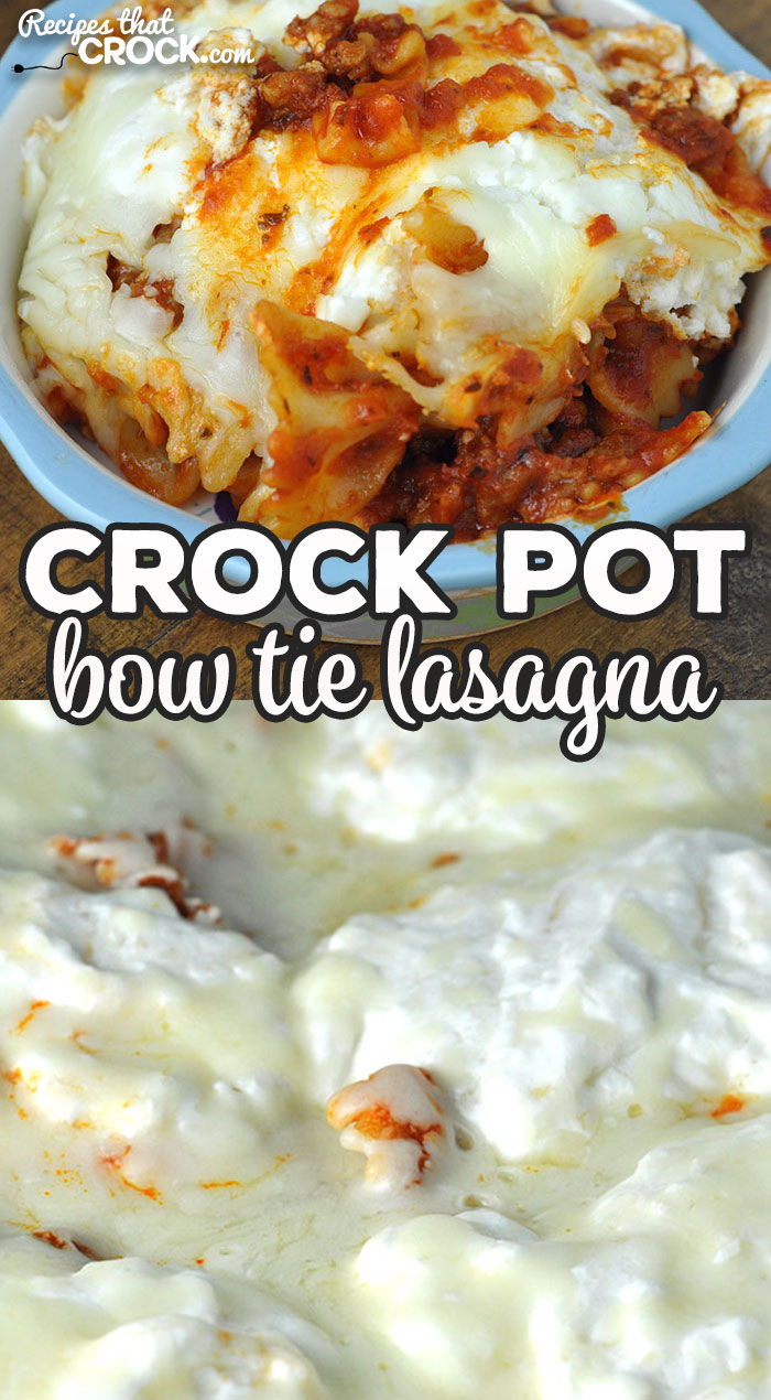 If you are looking for a delicious recipe to cRock your pot, you do not want to miss this Crock Pot Bow Tie Lasagna recipe! It is incredibly yummy!