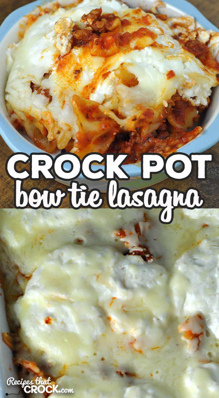 If you are looking for a delicious recipe to cRock your pot, you do not want to miss this Crock Pot Bow Tie Lasagna recipe! It is incredibly yummy! via @recipescrock