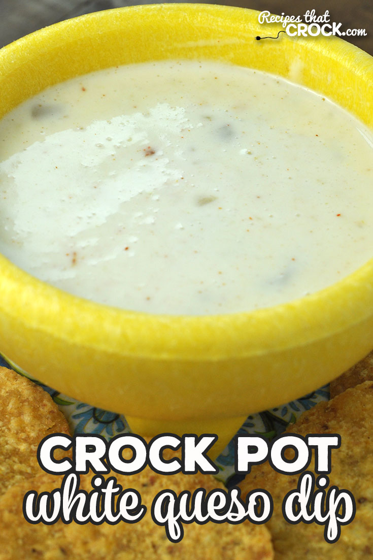 This Crock Pot White Queso Dip recipe is done in an hour and gives you a delicious dip as a treat for yourself or to share with friends! Yum! via @recipescrock