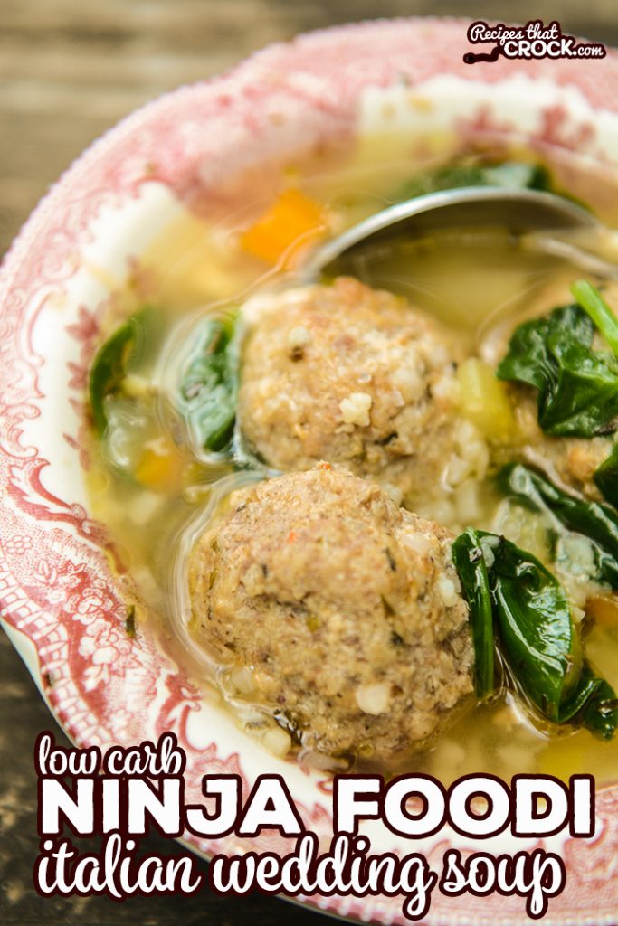 Our Low Carb Ninja Foodi Italian Wedding Soup is a quick an easy recipe you can make in one pot! We love these tender air crisp low carb meatballs in a savory soup with vegetables. No Foodi? Make with Oven/Air Fryer and your Instant Pot.