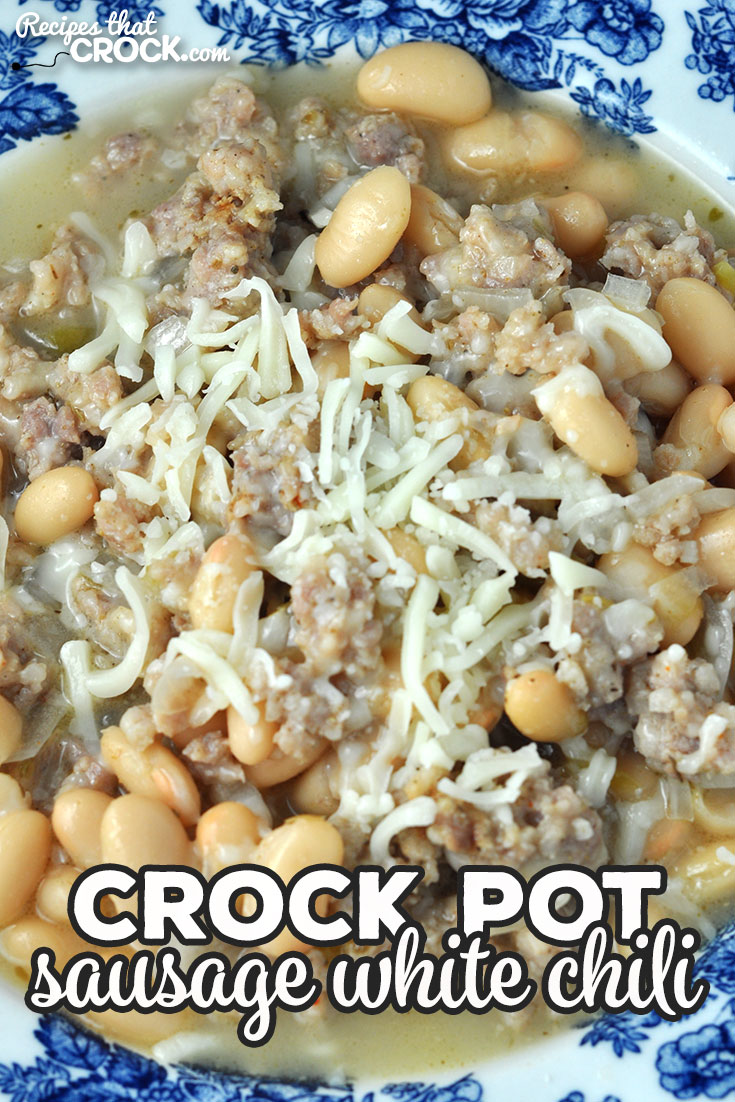 We absolutely love the flavor of this delicious Sausage Crock Pot White Chili recipe! I bet you will love it too and how easy it is to make! via @recipescrock