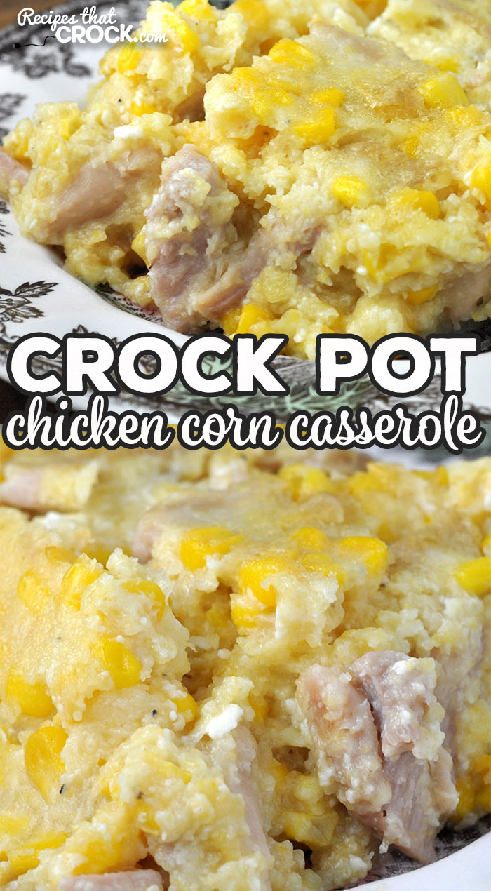 Turn your classic corn casserole into a meal with this Crock Pot Chicken Corn Casserole recipe! It is so yummy and sure to be a family favorite! via @recipescrock