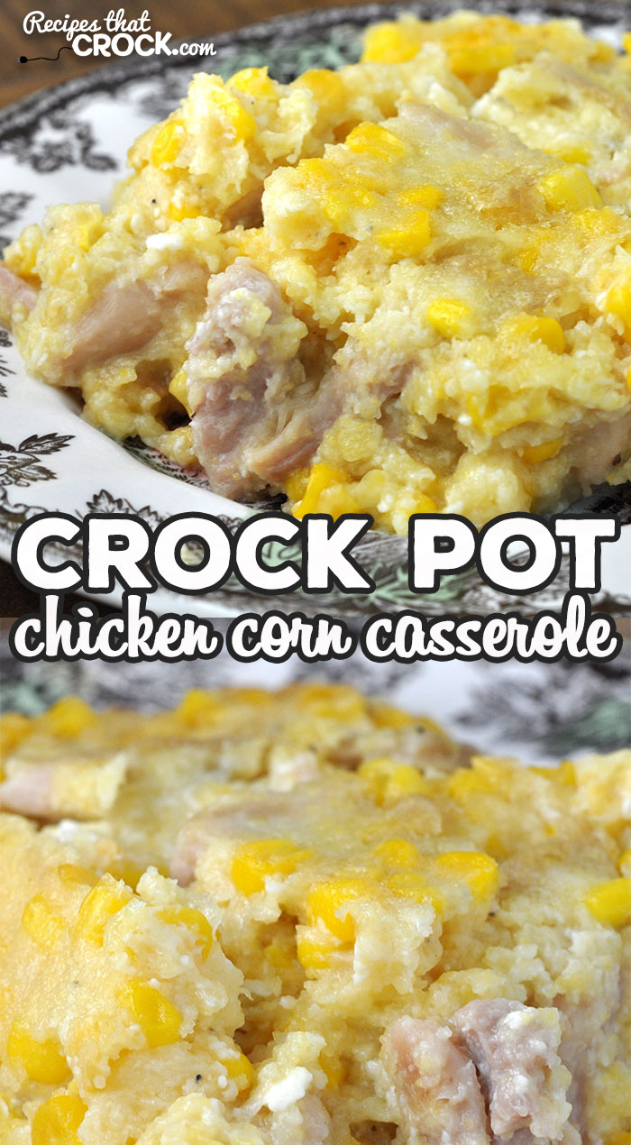 Turn your classic corn casserole into a meal with this Crock Pot Chicken Corn Casserole recipe! It is so yummy and sure to be a family favorite! via @recipescrock