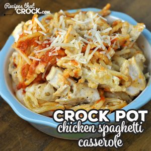 Switch up spaghetti night with this delicious Crock Pot Chicken Spaghetti Casserole recipe. It is super tasty and easy to throw together! Win win!