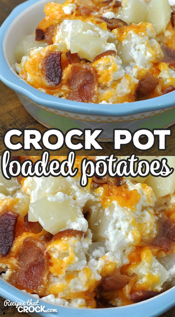 This Crock Pot Loaded Potatoes recipe is so yummy! It gives you all the goodness of a loaded baked potato in one dish! You are gonna love it! via @recipescrock