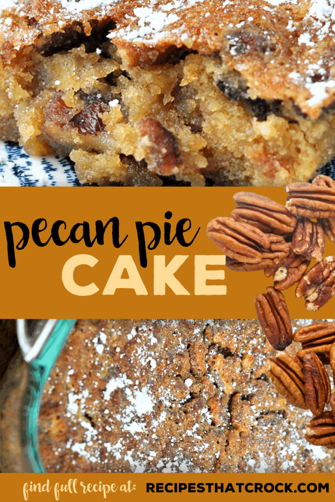 Do I have a treat for you! This Pecan Pie Cake recipe for your oven is simple and so delicious! It has a crispy crunch and gooey center. So yummy! Readers LOVE this cake and we agree, it is just flat out good.