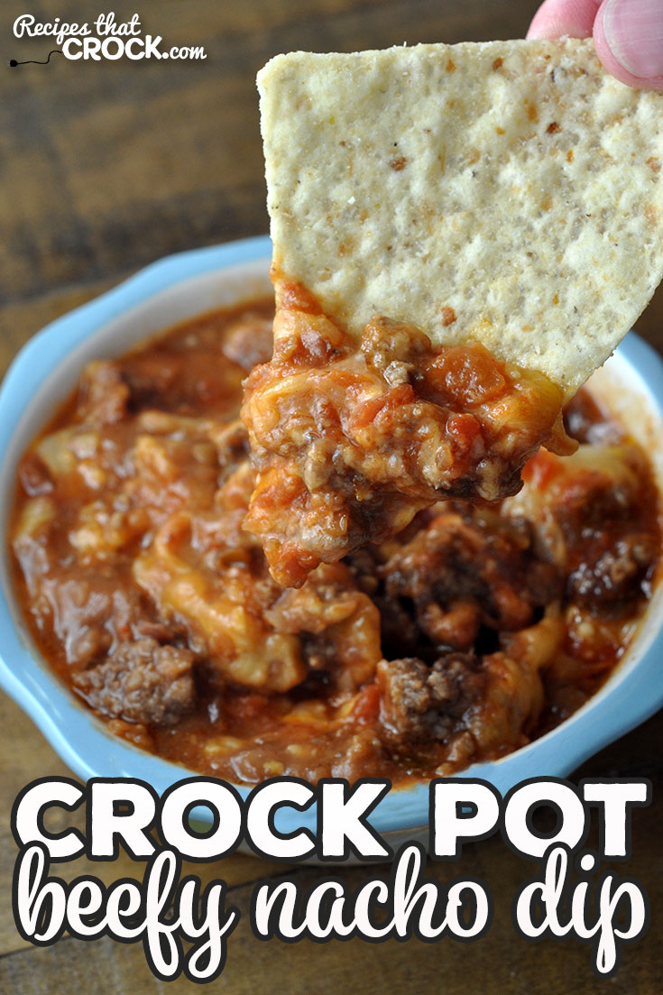 Easy, delicious and perfect for chips or a burrito shell! What more could you ask for?! This Beefy Crock Pot Nacho Dip is incredibly delicious!