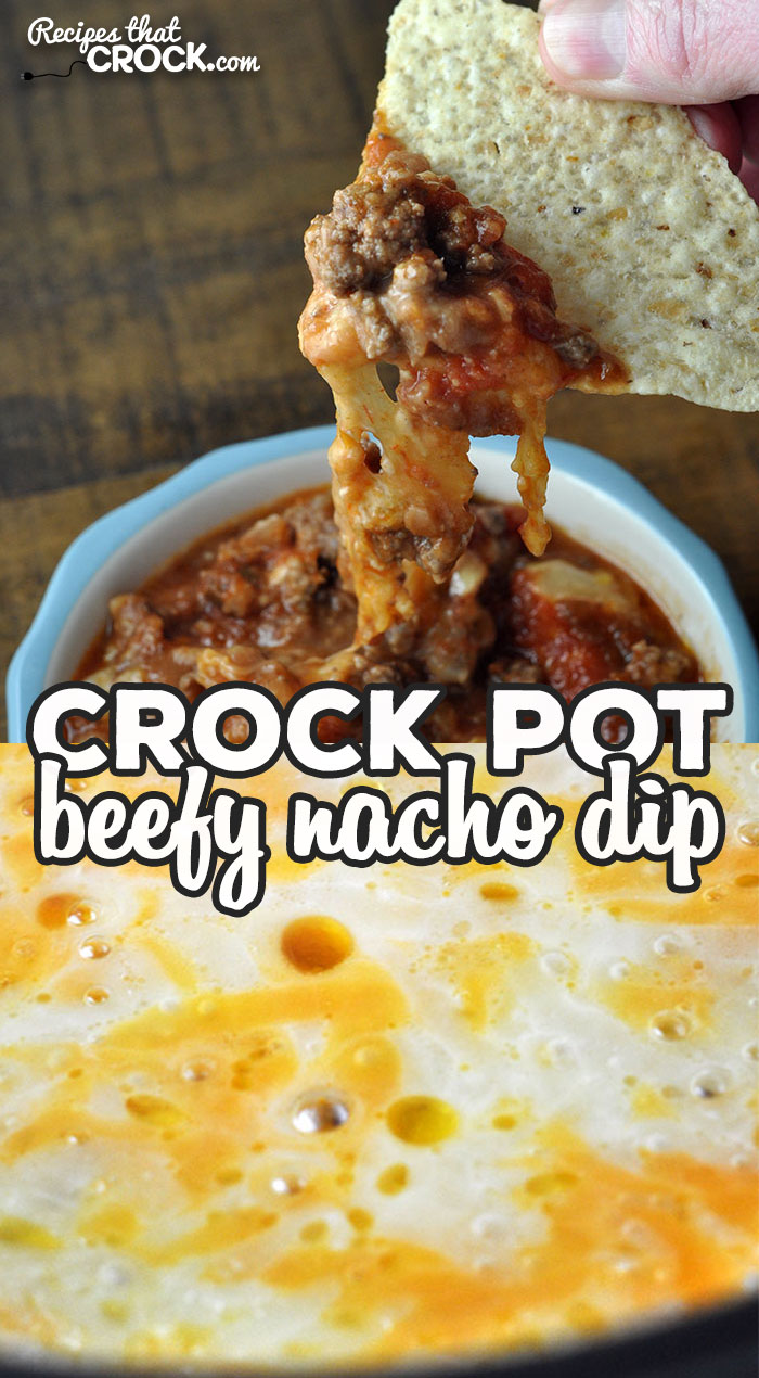 Easy, delicious and perfect for chips or a burrito shell! What more could you ask for?! This Beefy Crock Pot Nacho Dip is incredibly delicious! via @recipescrock